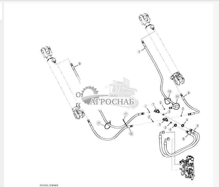 Трубопроводы цилиндра арки (однофункциональные) (большая рама) 